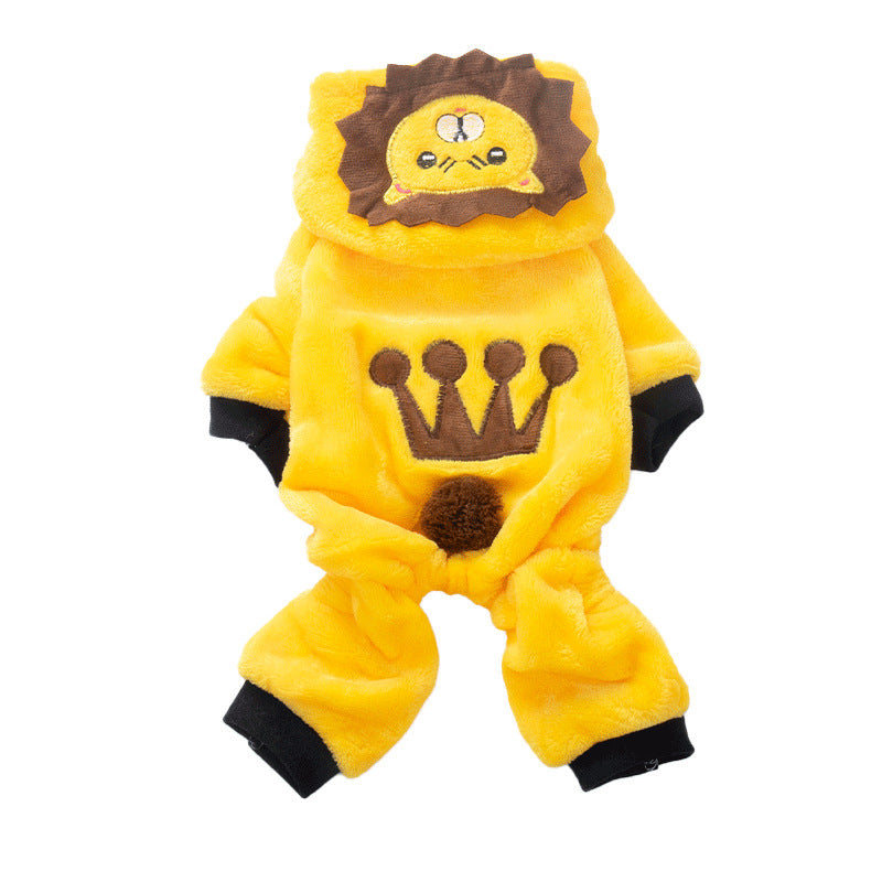 KFX-4298173 Cozy Cartoon Coral Fleece Lion Costume for Dogs - Autumn & Winter Wear