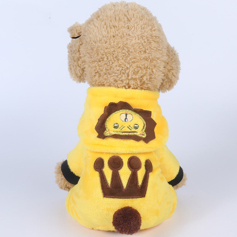 KFX-4298173 Cozy Cartoon Coral Fleece Lion Costume for Dogs - Autumn & Winter Wear