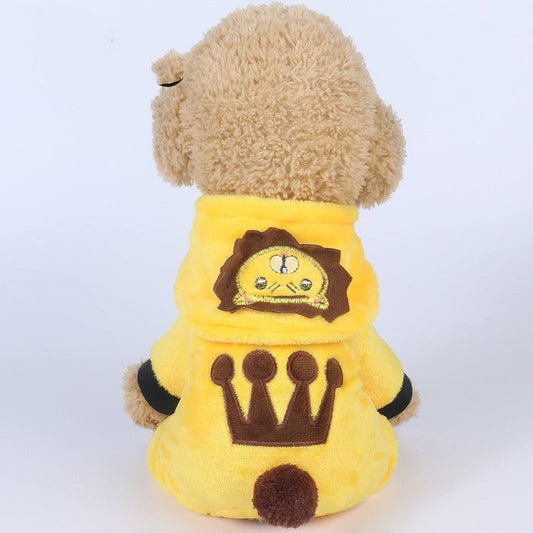 KFX-4298173 Cozy Cartoon Coral Fleece Lion Costume for Dogs - Autumn & Winter Wear