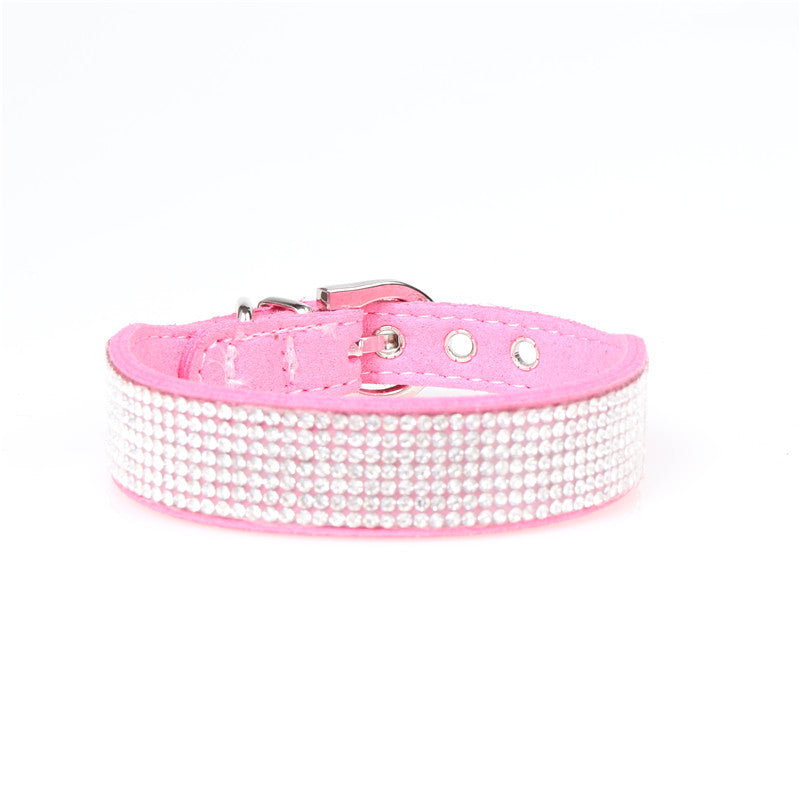 KFX-4301373 Microfiber Rhinestone Dog Collar - Adjustable PU Leather in Red, Black, Purple, Brown, and Powder Options