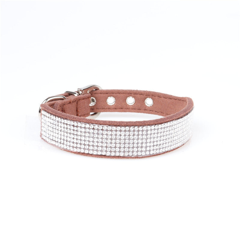 KFX-4301373 Microfiber Rhinestone Dog Collar - Adjustable PU Leather in Red, Black, Purple, Brown, and Powder Options