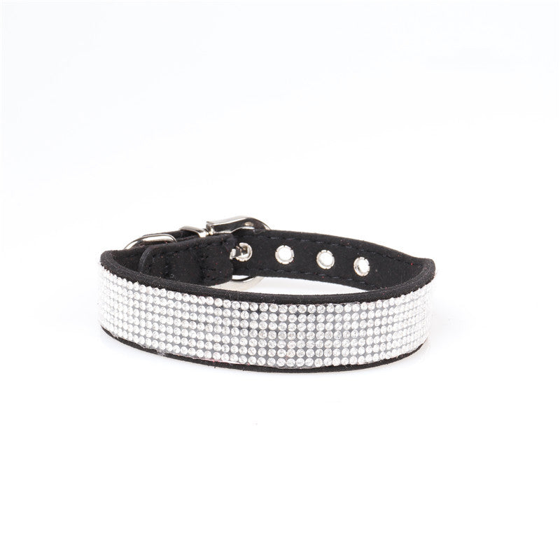 KFX-4301373 Microfiber Rhinestone Dog Collar - Adjustable PU Leather in Red, Black, Purple, Brown, and Powder Options