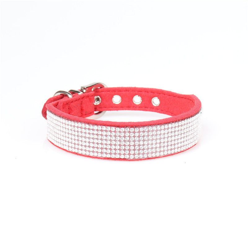 KFX-4301373 Microfiber Rhinestone Dog Collar - Adjustable PU Leather in Red, Black, Purple, Brown, and Powder Options