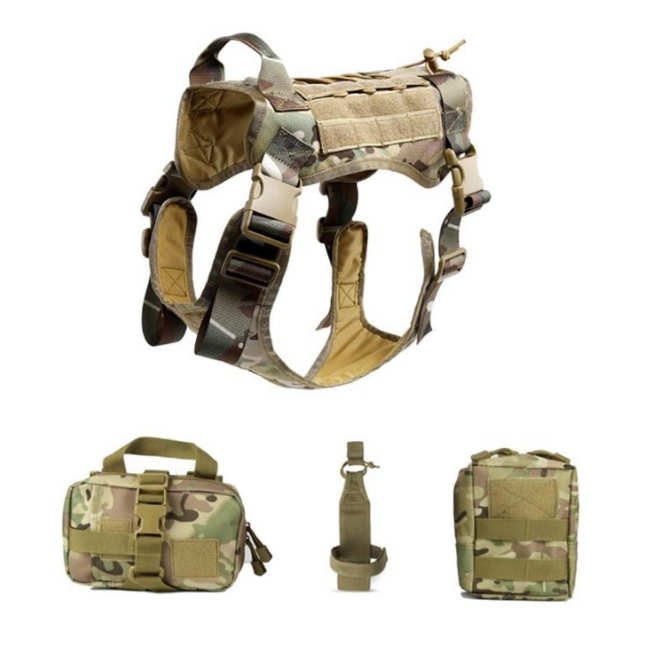 KFX-4301757 Tactical Dog Vest with Leash and Accessories - Outdoor Training Gear in Black, Khaki, Army Green