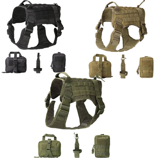 KFX-4301757 Tactical Dog Vest with Leash and Accessories - Outdoor Training Gear in Black, Khaki, Army Green
