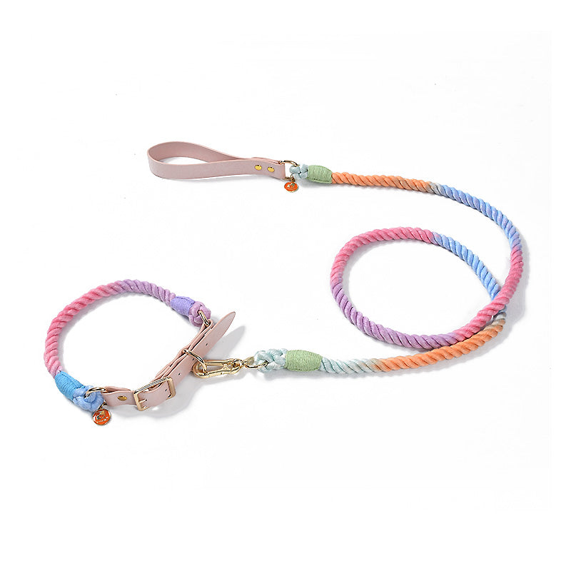 KFX-4303165 Adjustable Rainbow Traction Rope and Collar Set for Medium and Large Dogs