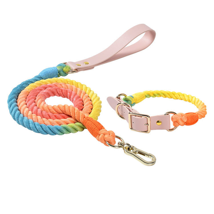 KFX-4303165 Adjustable Rainbow Traction Rope and Collar Set for Medium and Large Dogs