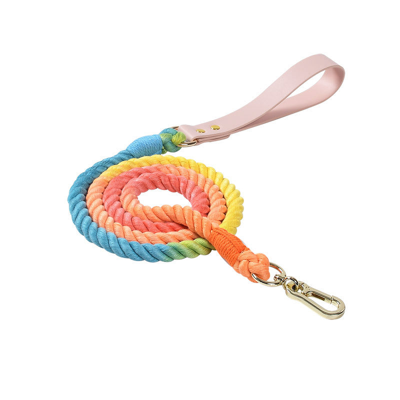 KFX-4303165 Adjustable Rainbow Traction Rope and Collar Set for Medium and Large Dogs