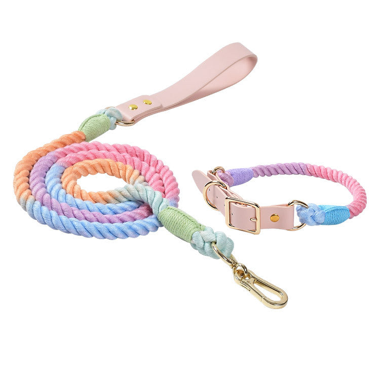KFX-4303165 Adjustable Rainbow Traction Rope and Collar Set for Medium and Large Dogs