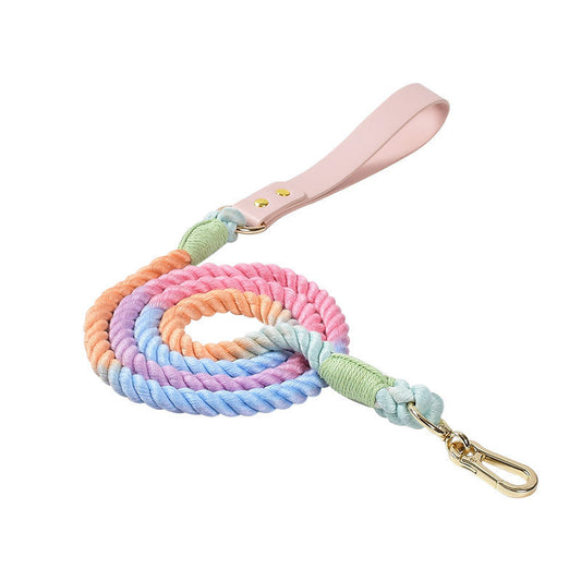 KFX-4303165 Adjustable Rainbow Traction Rope and Collar Set for Medium and Large Dogs