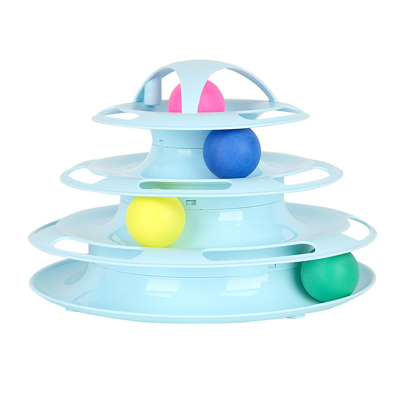 KFX-4304189 Multi-Layer Cat Turntable Toy with Four Tracks - Engaging PP Pet Play Station for Cats