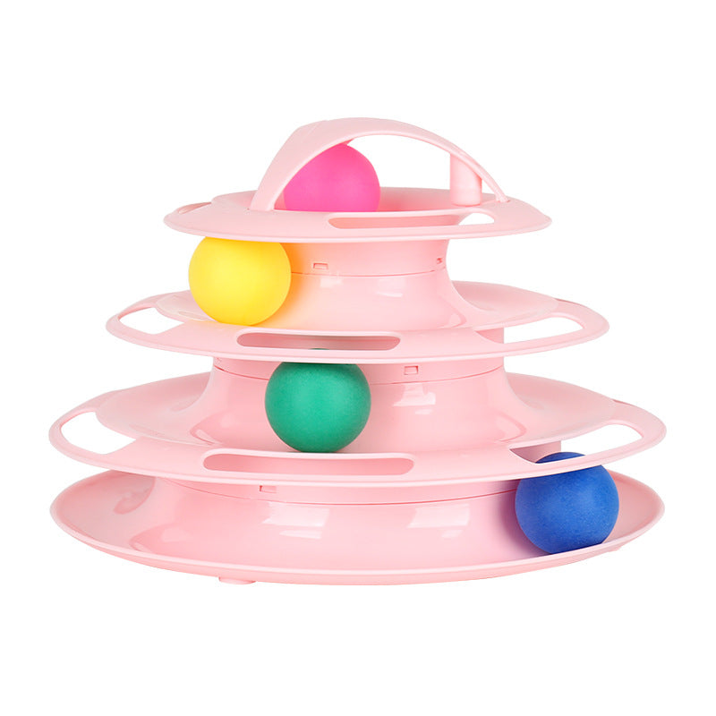 KFX-4304189 Multi-Layer Cat Turntable Toy with Four Tracks - Engaging PP Pet Play Station for Cats