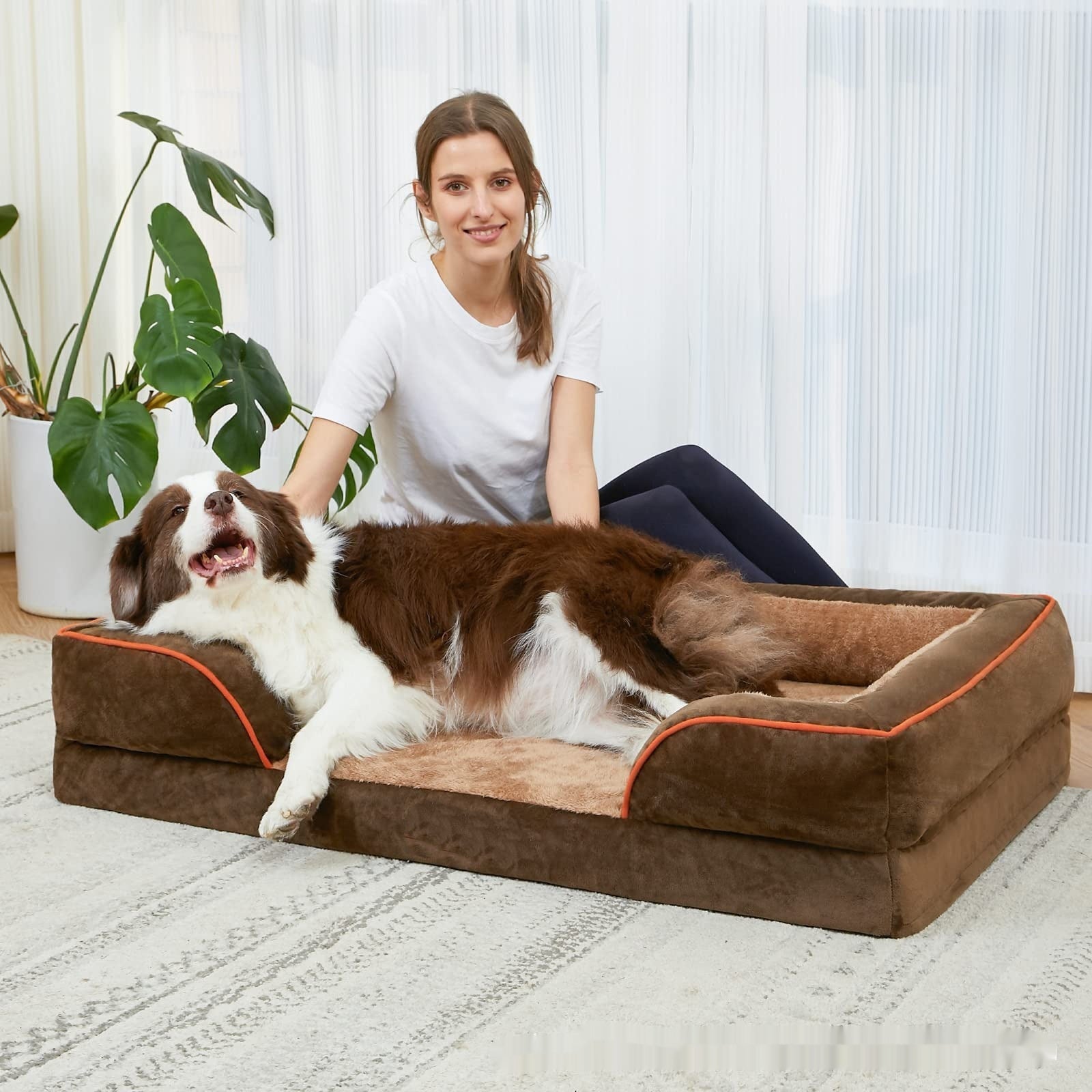 KFX-4304829 Removable and Washable U-Shaped Pet Sofa in Light Gray, Brown, and Dark Gray