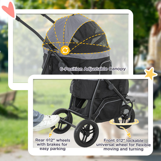 KFX-4305597 3-in-1 Pet Jogging Stroller for Small Dogs and Cats with Carrier and Storage, Gray