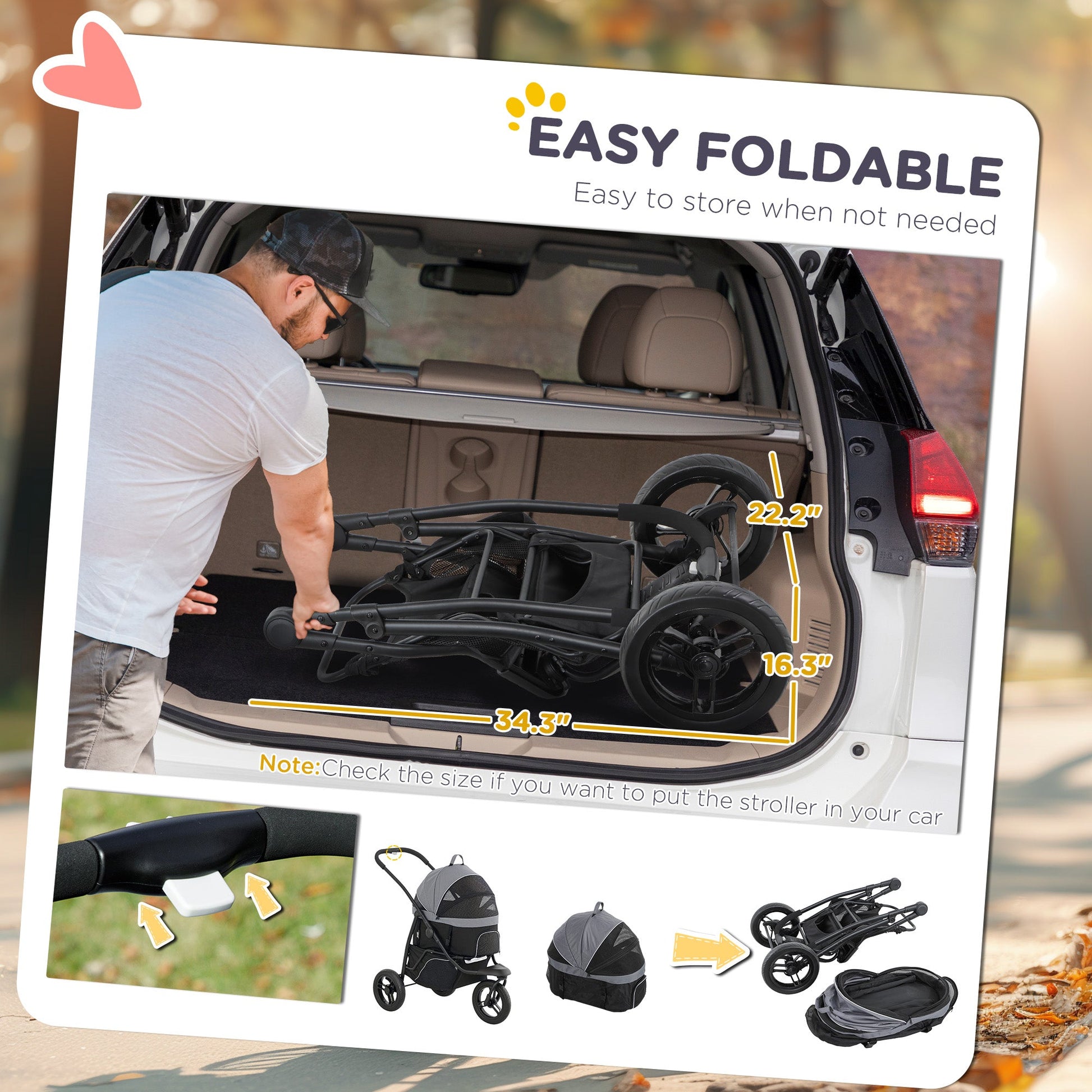 KFX-4305597 3-in-1 Pet Jogging Stroller for Small Dogs and Cats with Carrier and Storage, Gray