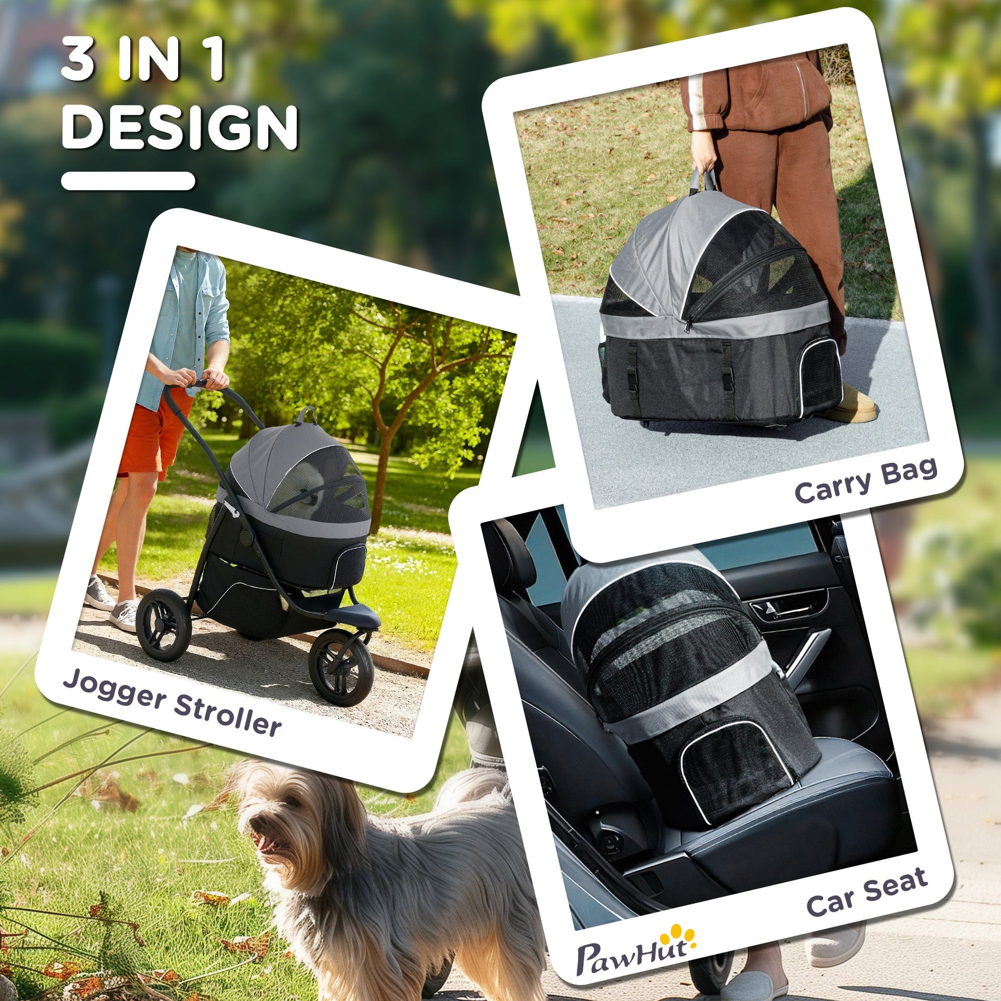 KFX-4305597 3-in-1 Pet Jogging Stroller for Small Dogs and Cats with Carrier and Storage, Gray