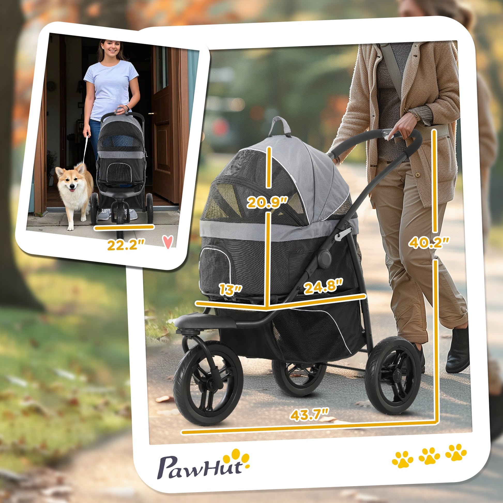 KFX-4305597 3-in-1 Pet Jogging Stroller for Small Dogs and Cats with Carrier and Storage, Gray