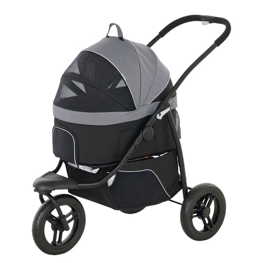 KFX-4305597 3-in-1 Pet Jogging Stroller for Small Dogs and Cats with Carrier and Storage, Gray