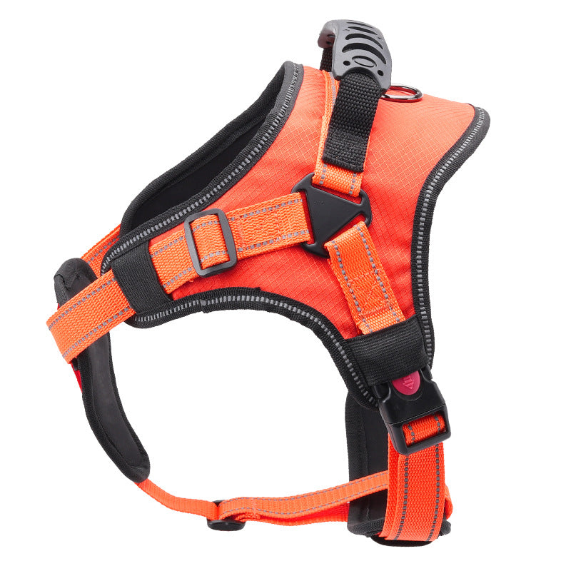 KFX-4308413 Large Dog Chest Harness with Traction and Explosion-proof Design, Orange Polyester Construction