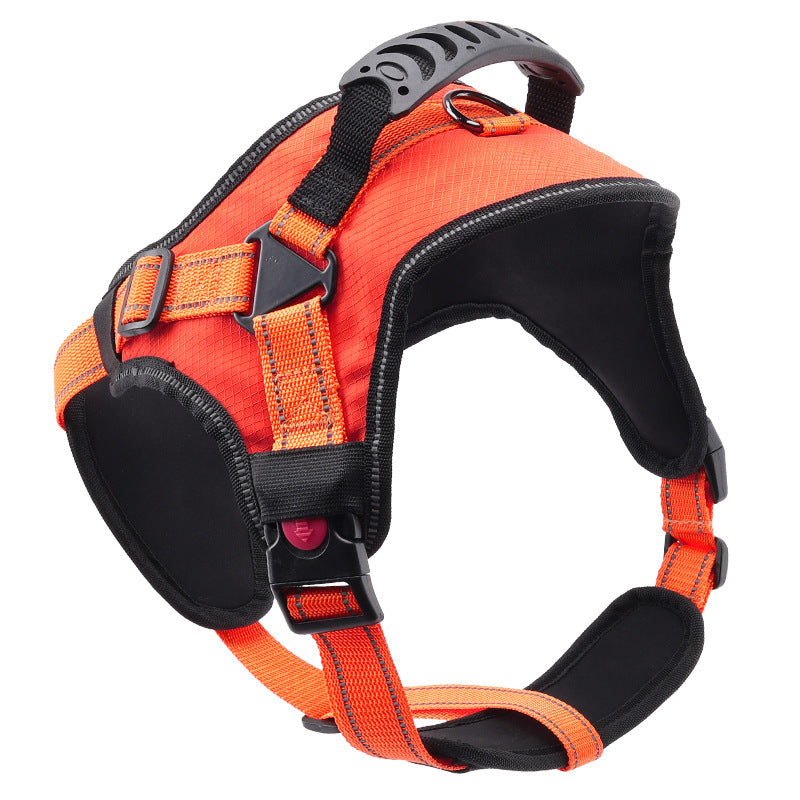 KFX-4308413 Large Dog Chest Harness with Traction and Explosion-proof Design, Orange Polyester Construction