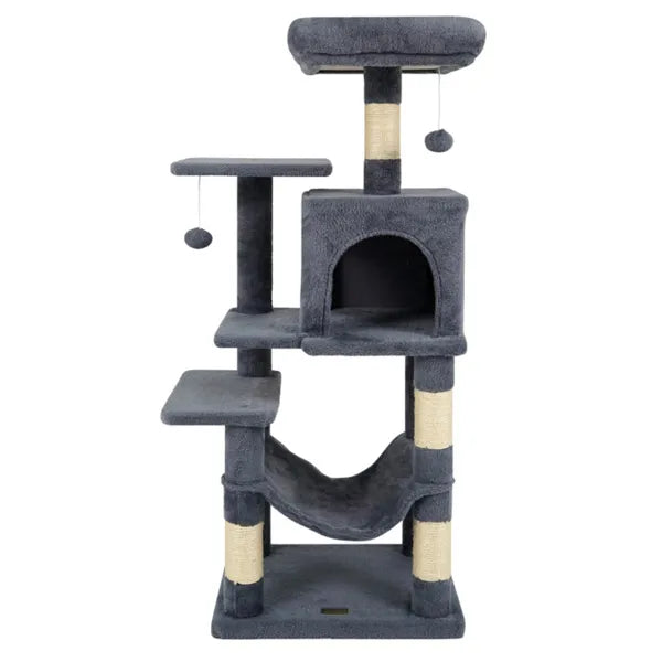 KFX-4308797 Multi-Level Cat Tree with Spacious Top Perch, Condo and Hammock for Indoor Cats - Gray