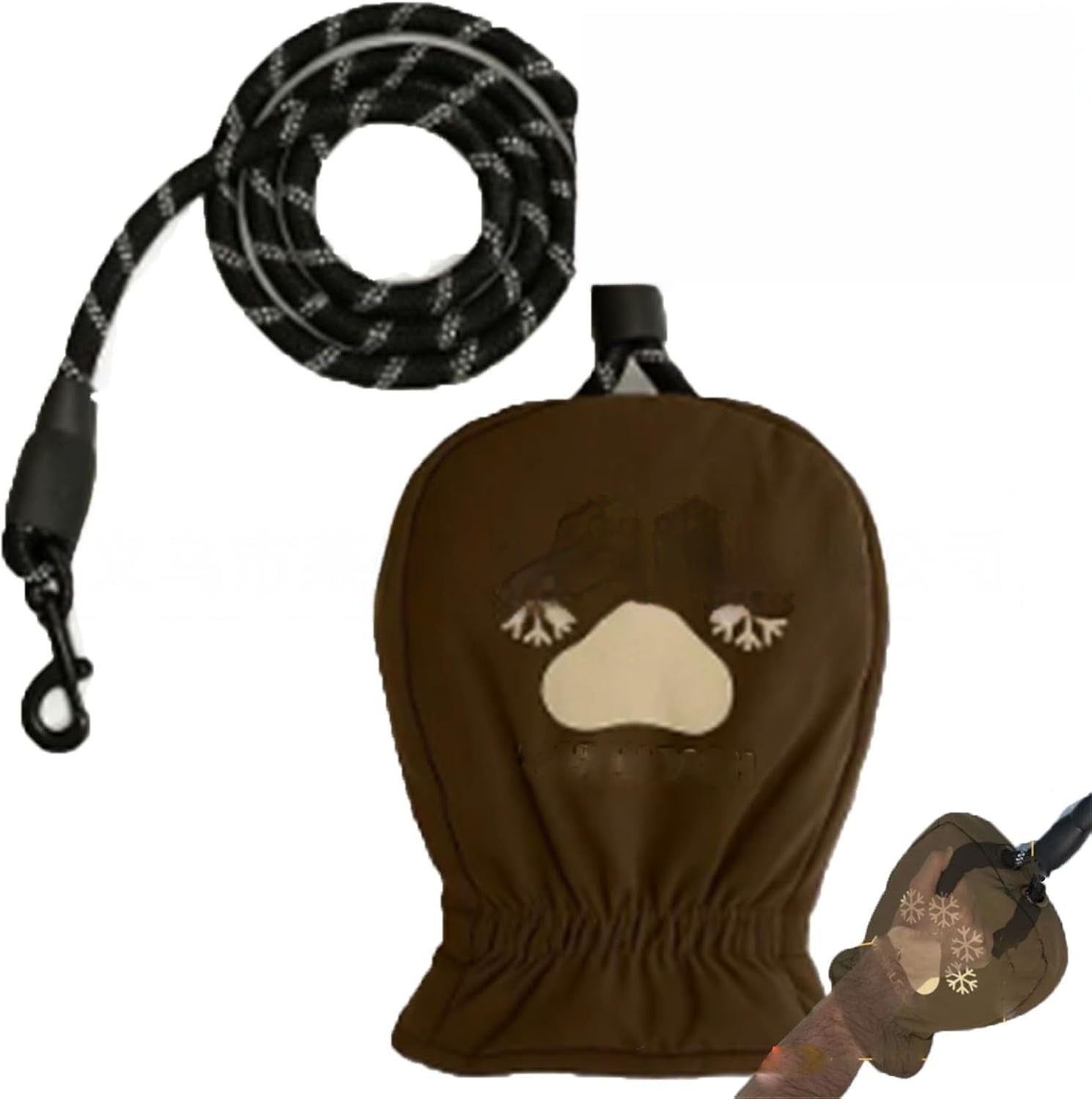 KFX-4308925 Warm Waterproof Gloves with Dog Leash for Pet Owners, 1.2m Long Fabric Design