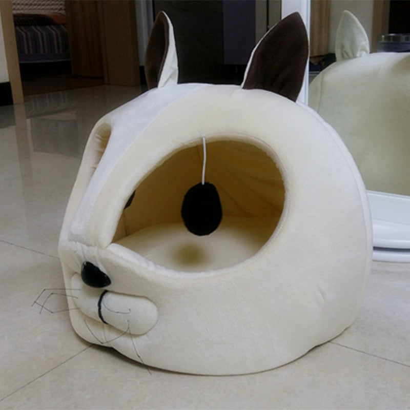 KFX-4309181 Cozy Beige Short Plush Pet Bed with Machine Washable Lining - 42X40X37 CM
