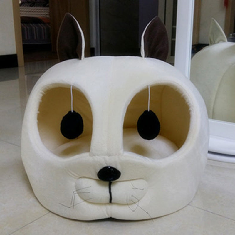 KFX-4309181 Cozy Beige Short Plush Pet Bed with Machine Washable Lining - 42X40X37 CM