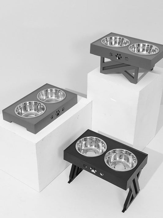 KFX-4309309 Adjustable Stainless Steel Double Bowl Slow Feeder for Pets with Ergonomic Design