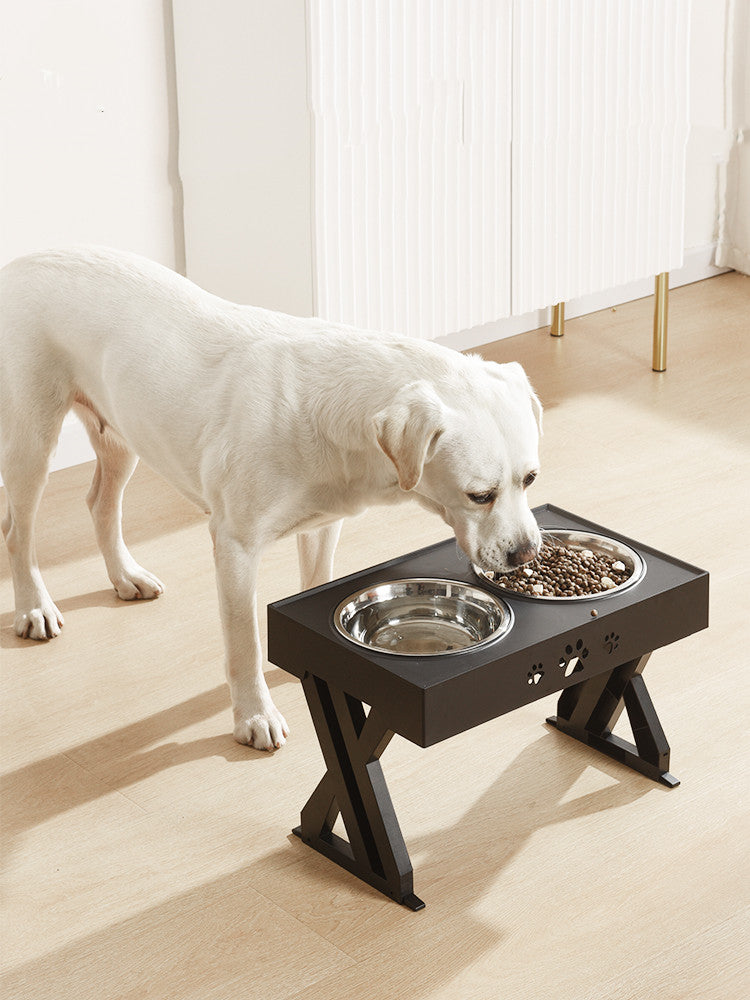 KFX-4309309 Adjustable Stainless Steel Double Bowl Slow Feeder for Pets with Ergonomic Design