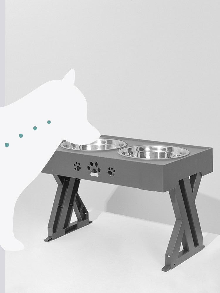 KFX-4309309 Adjustable Stainless Steel Double Bowl Slow Feeder for Pets with Ergonomic Design