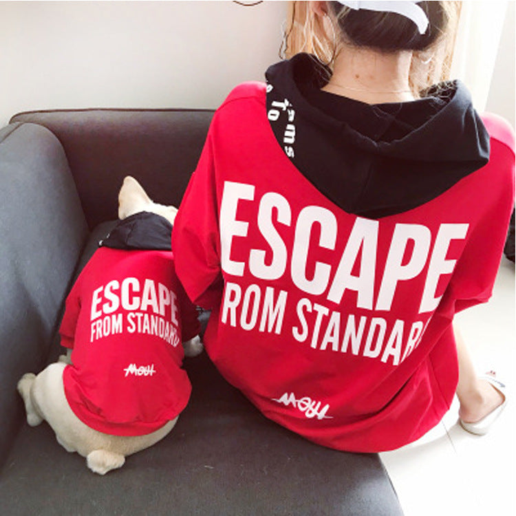 KFX-4309693 Terry Cotton Casual Letter Print Dog Sweater in Black and Red