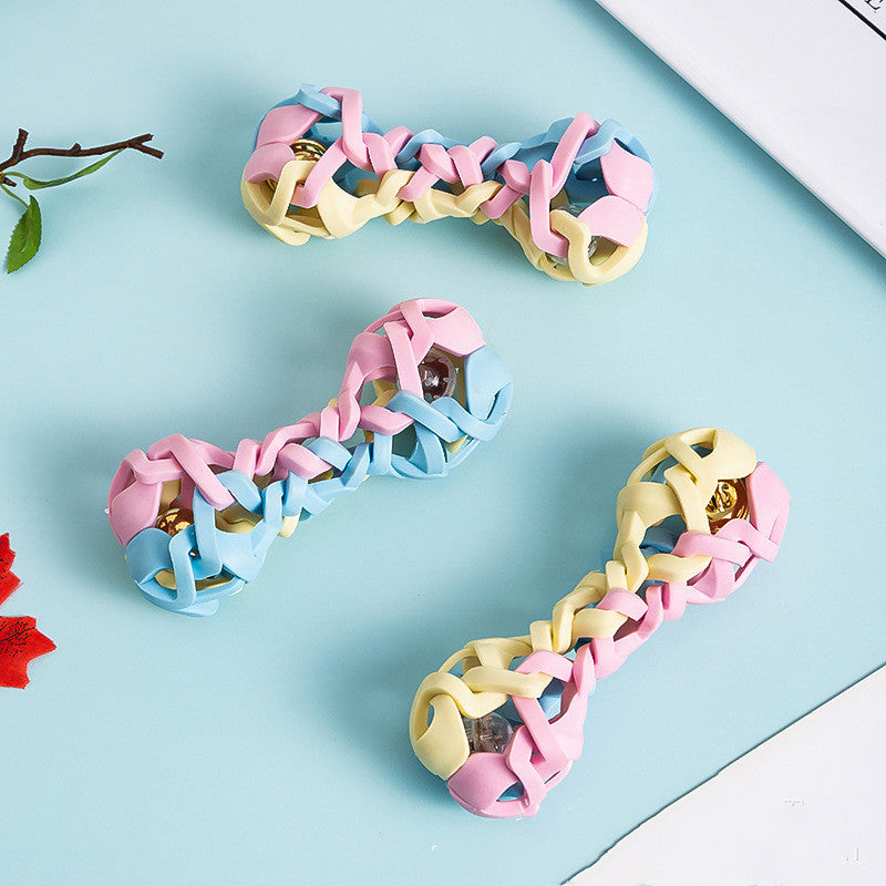 KFX-4309949 Macaron Woven Dog Toy with Sound and Light Features, TPR Material, 14.7x6.5cm