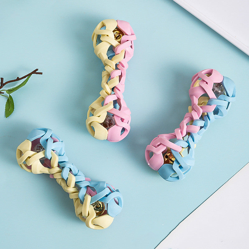 KFX-4309949 Macaron Woven Dog Toy with Sound and Light Features, TPR Material, 14.7x6.5cm