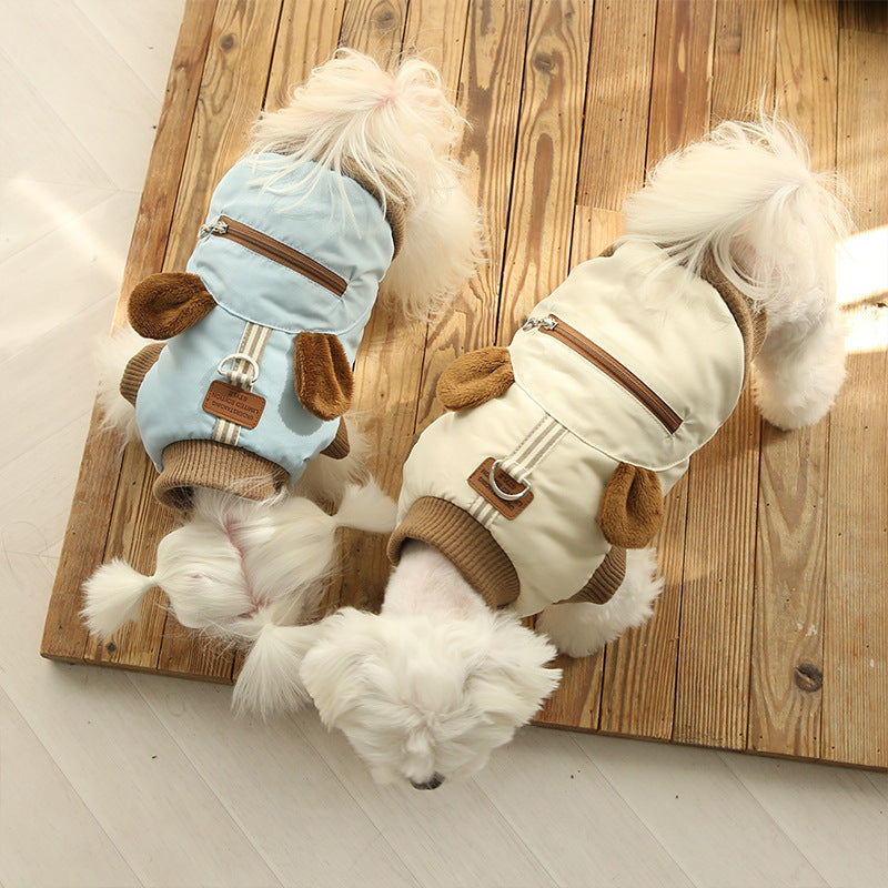 KFX-4313661 Warm Dog Coat with 3D Ears and Built-in D-Ring for Small to Medium Pets