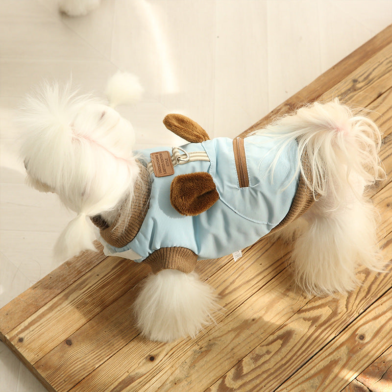 KFX-4313661 Warm Dog Coat with 3D Ears and Built-in D-Ring for Small to Medium Pets