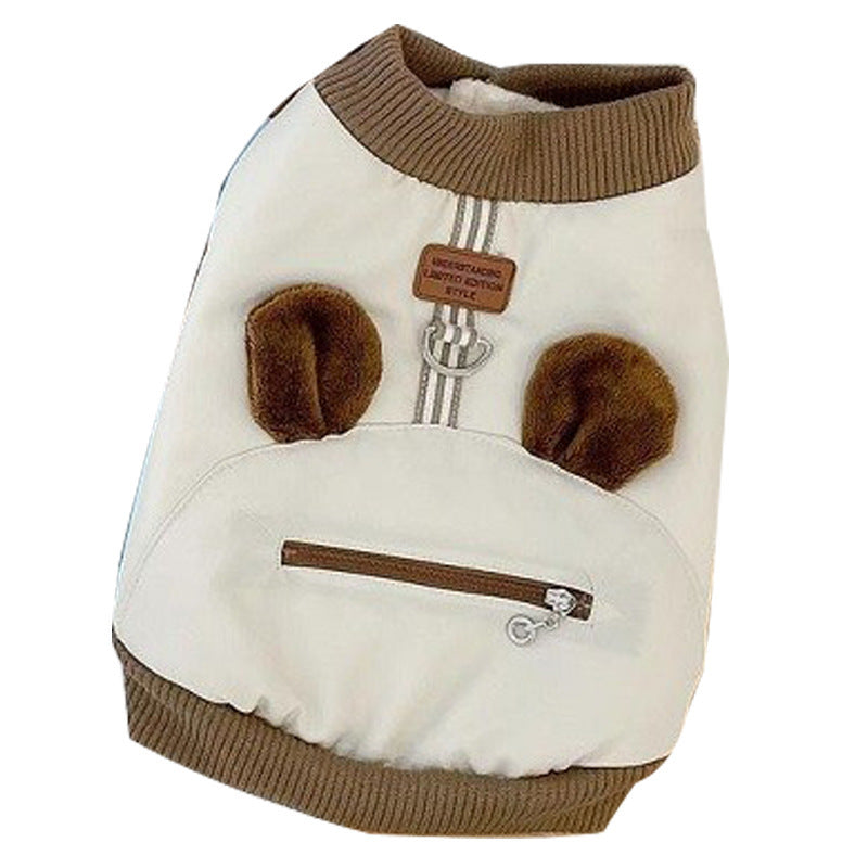 KFX-4313661 Warm Dog Coat with 3D Ears and Built-in D-Ring for Small to Medium Pets