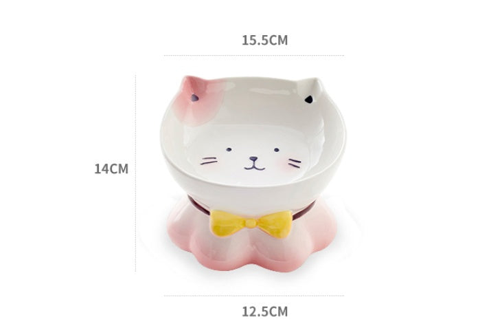 KFX-4315069 Ceramic Cat Bowl for Healthy Eating - Pink and Blue, 155g Grain & 300ml Water Capacity