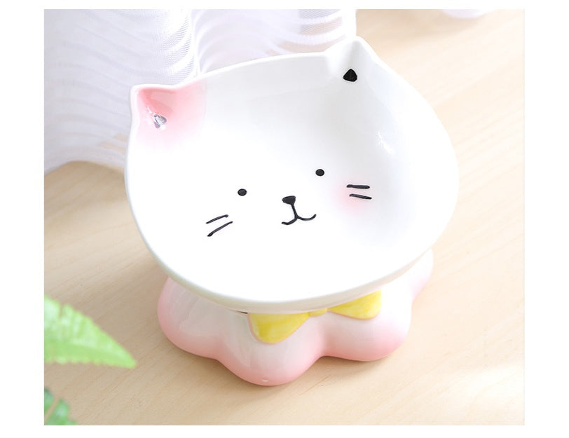 KFX-4315069 Ceramic Cat Bowl for Healthy Eating - Pink and Blue, 155g Grain & 300ml Water Capacity