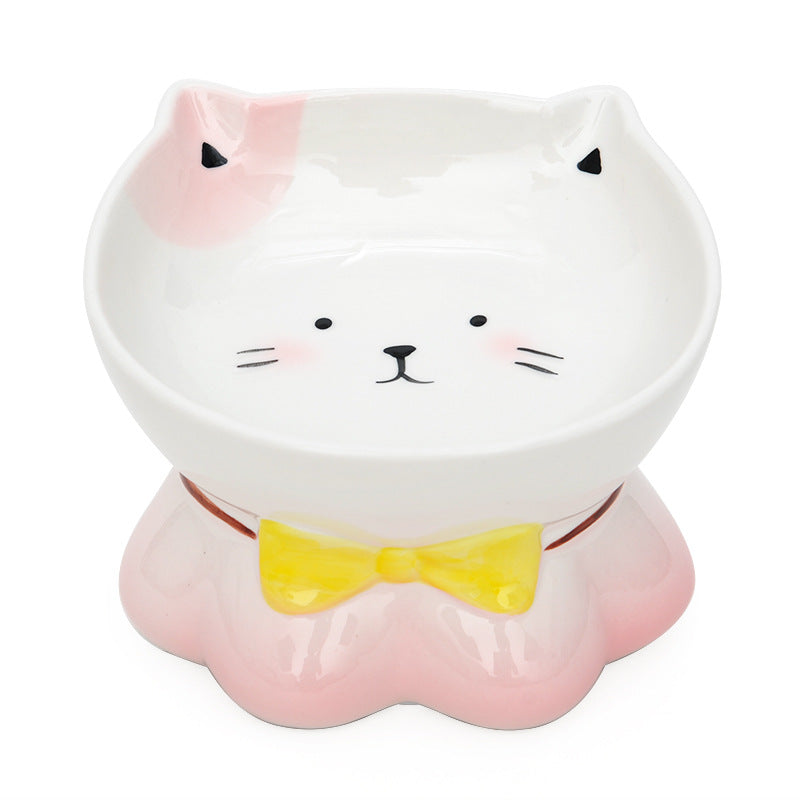 KFX-4315069 Ceramic Cat Bowl for Healthy Eating - Pink and Blue, 155g Grain & 300ml Water Capacity