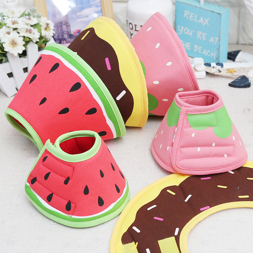 KFX-4316861 Comfortable Adjustable Cartoon Fruit Donut Dog Collar for Surgery Recovery – Padded Cotton Canvas Fabric