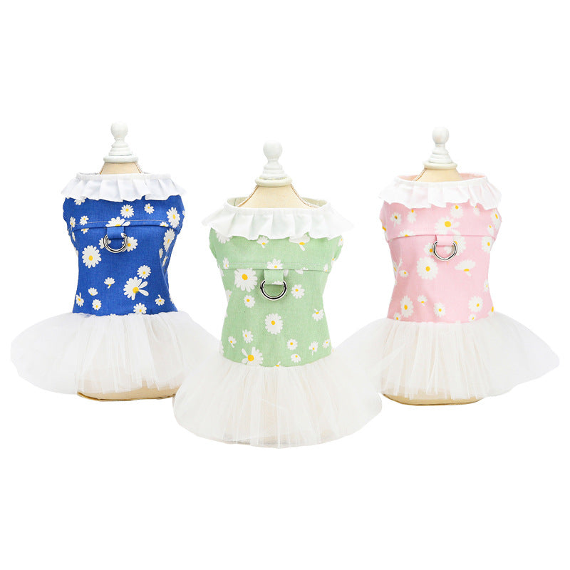 KFX-4317245 Cute Princess Dress for Small Dogs - Bichon, Cotton, Available in Green, Pink, Blue, Sizes S-XXL