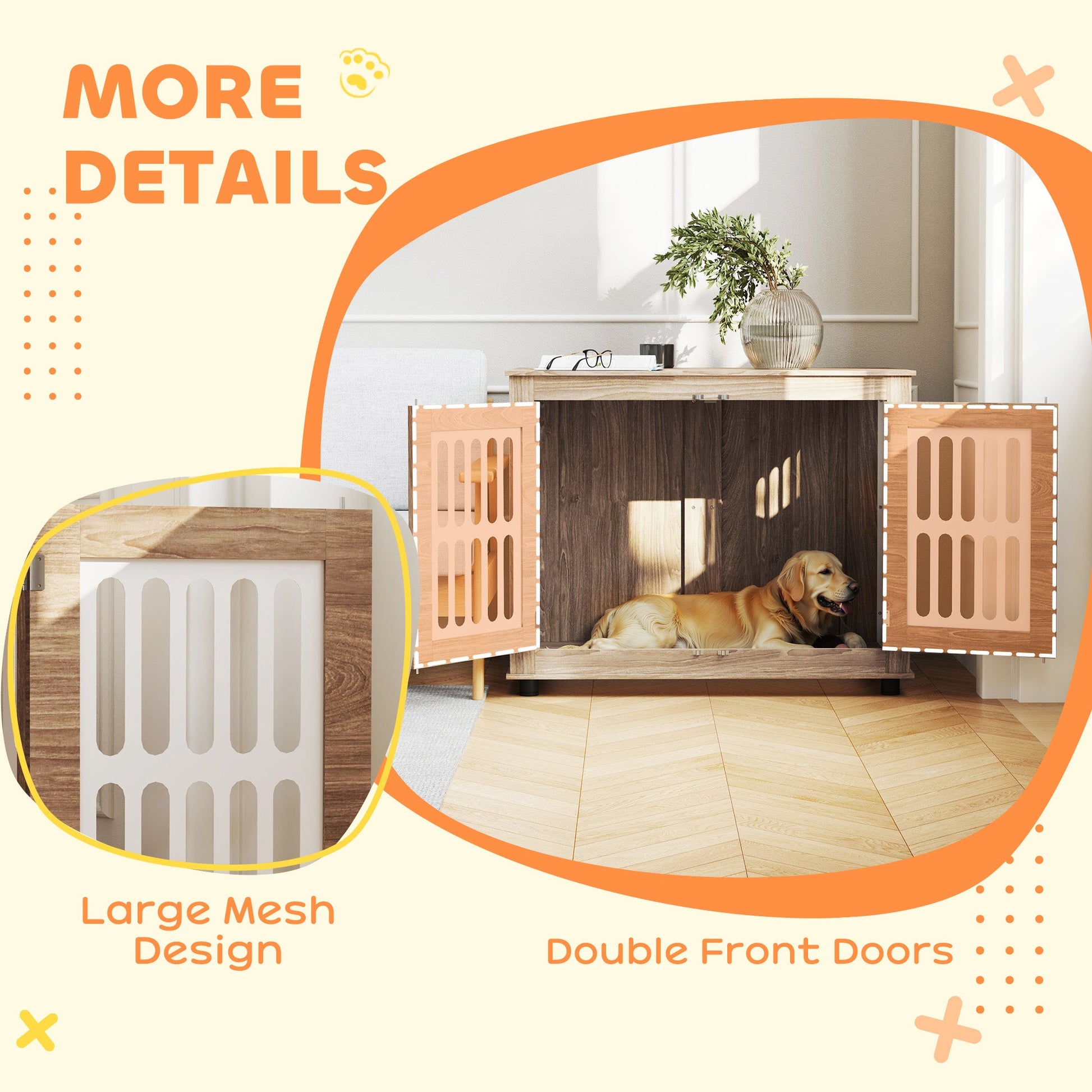 KFX-4318525 Elegant 39" Dog Crate Furniture with Double Doors, Adjustable Non-slip Feet, Ideal for Large Dogs, Walnut Brown