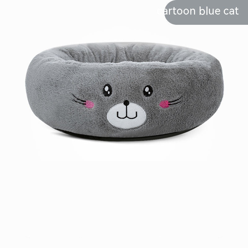 KFX-4318909 Universal Cartoon Embroidery Winter Warm Pet Bed in Yellow Duck, Frog, Blue Cat - Various Sizes Available
