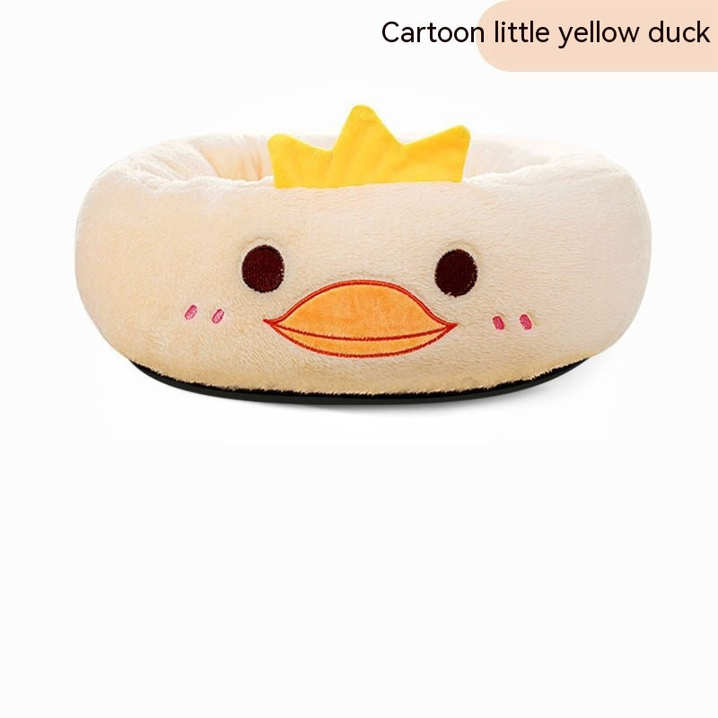 KFX-4318909 Universal Cartoon Embroidery Winter Warm Pet Bed in Yellow Duck, Frog, Blue Cat - Various Sizes Available