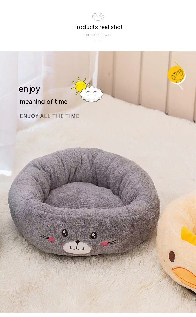 KFX-4318909 Universal Cartoon Embroidery Winter Warm Pet Bed in Yellow Duck, Frog, Blue Cat - Various Sizes Available