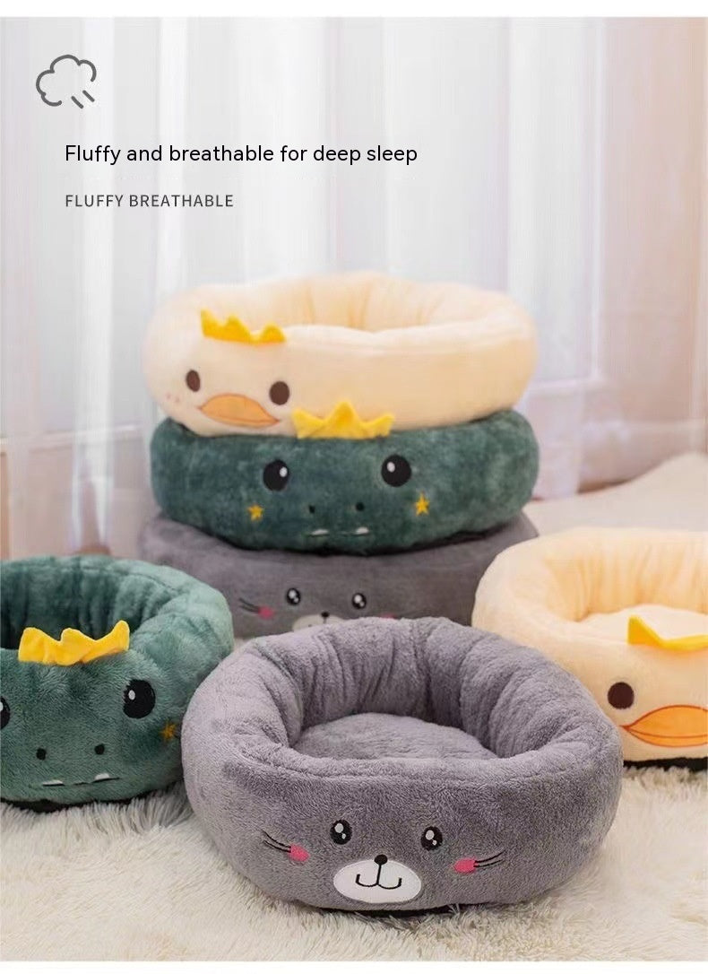 KFX-4318909 Universal Cartoon Embroidery Winter Warm Pet Bed in Yellow Duck, Frog, Blue Cat - Various Sizes Available