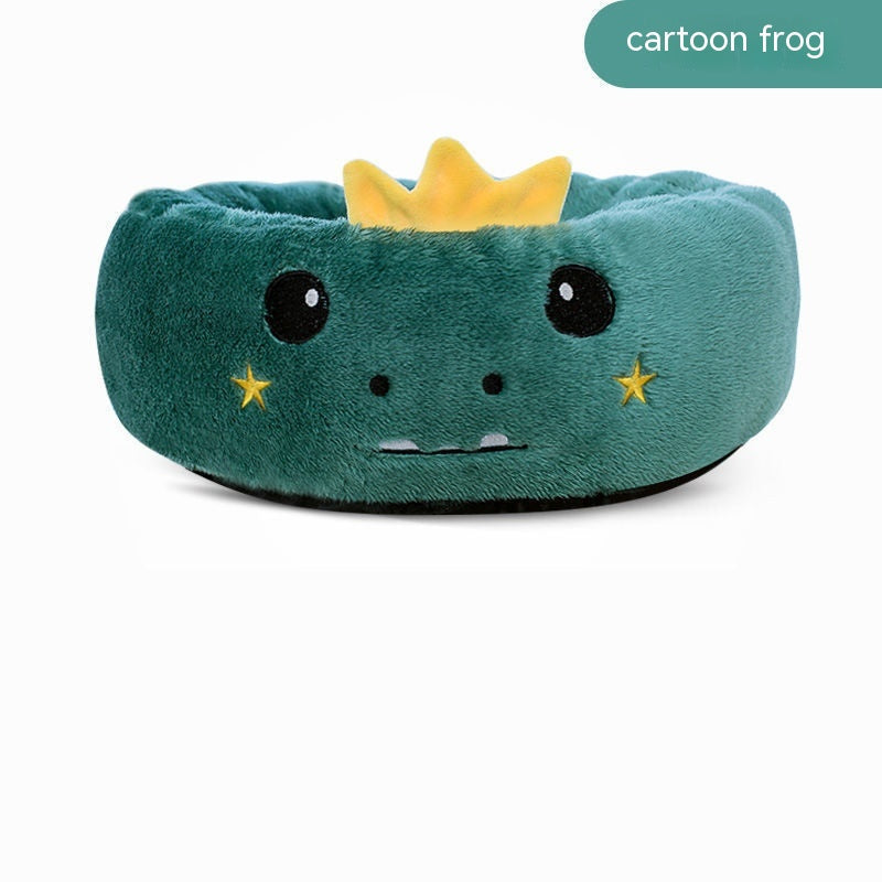 KFX-4318909 Universal Cartoon Embroidery Winter Warm Pet Bed in Yellow Duck, Frog, Blue Cat - Various Sizes Available