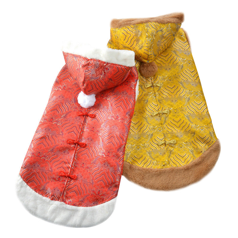 KFX-4319293 New Year's Chinese Style Tang Suit Thick Coat for Large Dogs in Red and Yellow