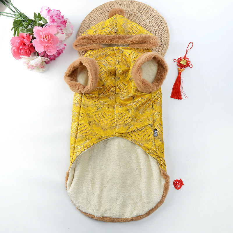 KFX-4319293 New Year's Chinese Style Tang Suit Thick Coat for Large Dogs in Red and Yellow